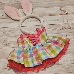Build-a-bear Plaid Easter Dress Outfit with Bunny Ears